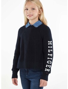 Otroški bombažen pulover Tommy Hilfiger mornarsko modra barva