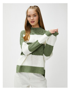 Koton ženski zeleni črtasti pulover