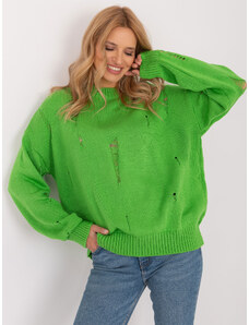 Fashionhunters Light green women's oversize sweater with holes