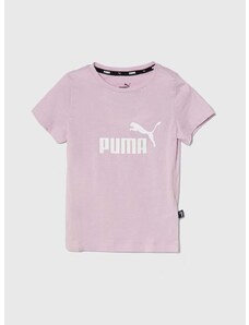 Otroška bombažna kratka majica Puma roza barva