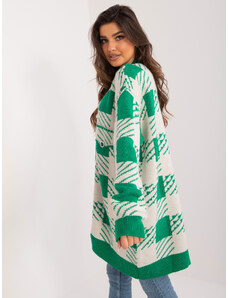 Fashionhunters Green and beige oversize sweater with geometric pattern