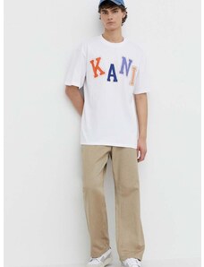 Bombažna kratka majica Karl Kani moški, bela barva