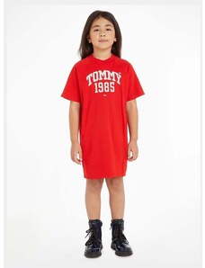 Otroška bombažna obleka Tommy Hilfiger Rdeča barva