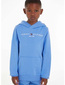 Otroški bombažen pulover Tommy Hilfiger bež barva, s kapuco