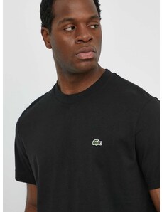 Bombažna kratka majica Lacoste moški, črna barva