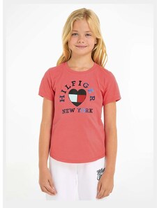 Otroška bombažna kratka majica Tommy Hilfiger roza barva