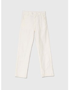 Otroške hlače s primesjo lanu Guess bela barva