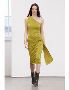 Trendyol Limited Edition Oil Green Accessory Detail Maxi Elastic Knitted Dress