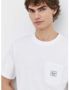 Bombažna kratka majica Herschel moški, bela barva