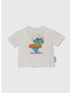 Otroška bombažna majica Emporio Armani x The Smurfs bela barva