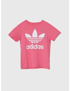 Otroška bombažna kratka majica adidas Originals TREFOIL TEE roza barva