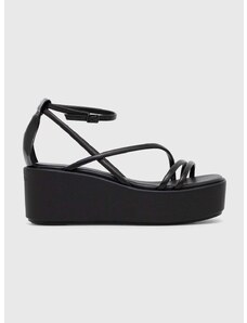 Usnjeni sandali Calvin Klein WEDGE SANDAL 30 LTH ženski, črna barva, HW0HW01949