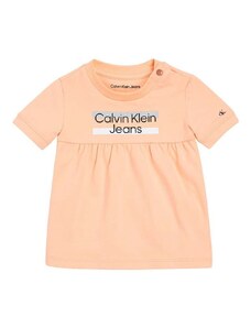 Otroška obleka Calvin Klein Jeans oranžna barva