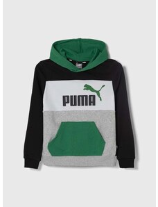Otroški pulover Puma ESS BLOCK TR B zelena barva, s kapuco