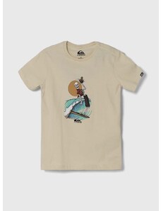 Otroška bombažna kratka majica Quiksilver NEVERENDINGSURF bež barva