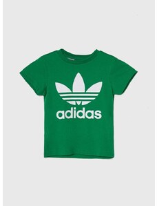 Otroška bombažna kratka majica adidas Originals TREFOIL zelena barva