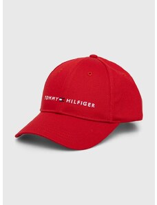 Otroška bombažna bejzbolska kapa Tommy Hilfiger rdeča barva