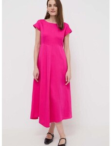 Obleka iz mešanice lana Weekend Max Mara roza barva