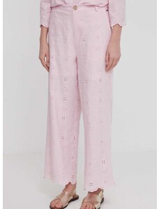 Lanene hlače Pepe Jeans roza barva