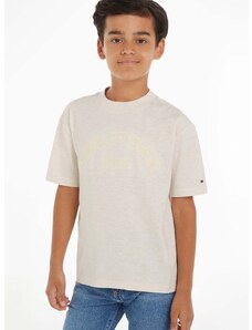 Otroška bombažna kratka majica Tommy Hilfiger bež barva