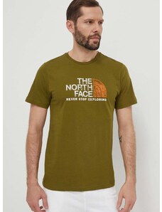 Bombažna kratka majica The North Face moška, zelena barva, NF0A87NWPIB1