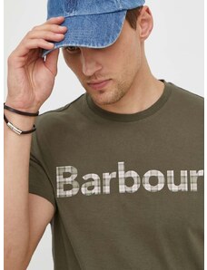 Bombažna kratka majica Barbour moški, zelena barva