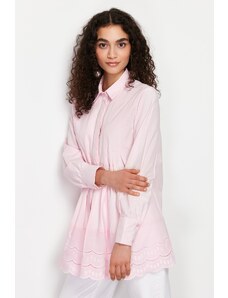 Trendyol Light Pink Brode Detail Cotton Woven Shirt
