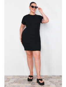 Trendyol Curve Black Fitted Mini Crew Neck Ribbed Flexible Knitted Dress