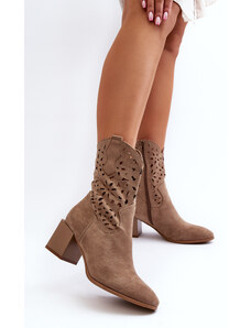 Kesi Suede ankle boots with an openwork upper on the block, dark beige Irvelame