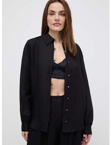 Lanena srajca Karl Lagerfeld črna barva