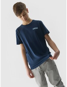 4F Boy's organic cotton T-shirt with print - navy blue