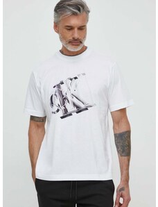 Bombažna kratka majica Calvin Klein Jeans moška, bela barva, J30J325201