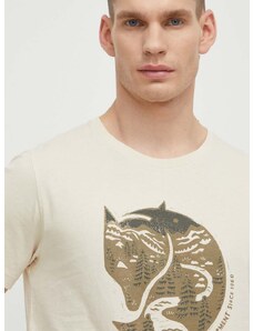 Bombažna kratka majica Fjallraven Arctic Fox T-shirt moška, bež barva, F87220