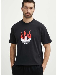 Bombažna kratka majica adidas Originals Flames moška, črna barva, IS0178