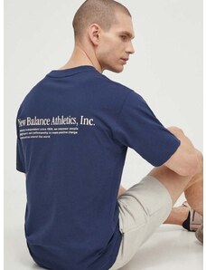 Bombažna kratka majica New Balance moška, mornarsko modra barva, MT41588NNY