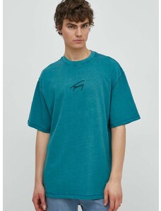 Bombažna kratka majica Tommy Jeans moška, turkizna barva, DM0DM18663