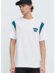 Bombažna kratka majica Tommy Jeans moška, bela barva, DM0DM18661