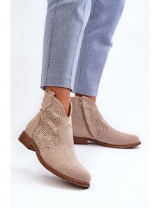 Kesi Women's openwork flat-heeled shoes, light beige, S.Barski