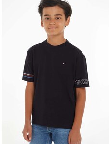 Otroška bombažna kratka majica Tommy Hilfiger črna barva