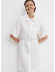 Obleka iz mešanice lana Calvin Klein bela barva, K20K206697