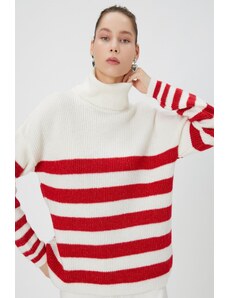 Koton ženski rdeči črtasti pulover
