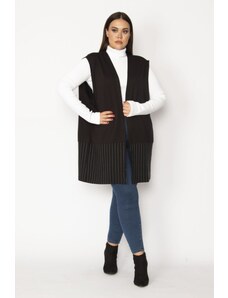 Şans Women's Plus Size Black Striped Garnish Vest