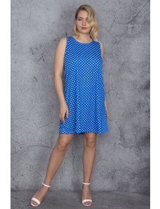 Şans Women's Plus Size Sax Point Patterned Sleeveless Dress