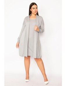 Şans Women's Plus Size Gray Dress Cardigan with the Front