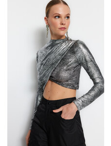 Trendyol Silver Wrap Lurex Knitted Blouse
