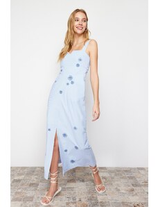 Trendyol Blue A-line Embroidered Square Collar Maxi Woven Dress