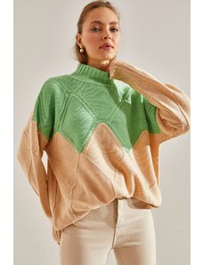 Bianco Lucci Women's Turtleneck Diamond Patterned Knitwear Sweater