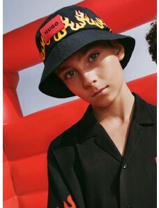 Otroški bombažni klobuk HUGO črna barva
