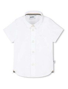 Bombažna srajca za dojenčka BOSS bela barva