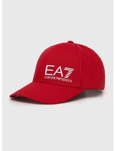 Bombažna bejzbolska kapa EA7 Emporio Armani rdeča barva